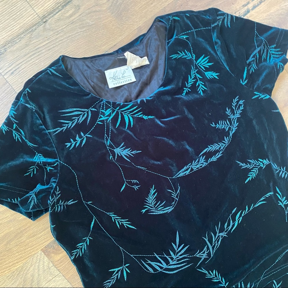 Vintage Kathie Lee Collection Green Velvet Dress … - image 8